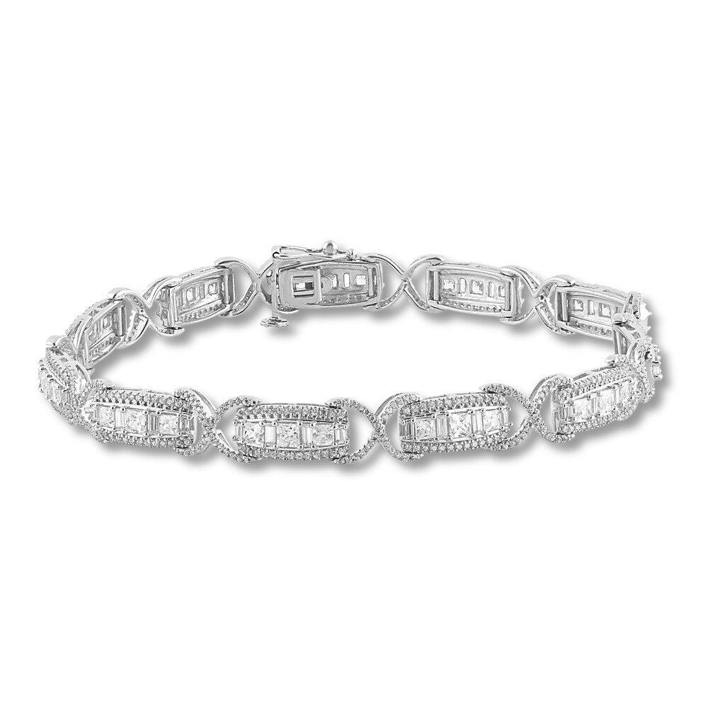 Diamond Tennis Bracelet 5 ct tw Round/Princess/Baguette 14K White Gold jeHapySz