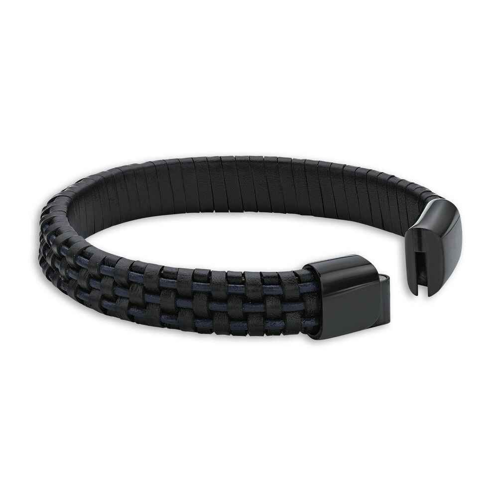 Men\'s Woven Leather Bracelet Sterling Silver 8.5\" jzfCKQTO Men\'s Woven Leather Bracelet Sterling Silver 8.5\" jzfCKQTO