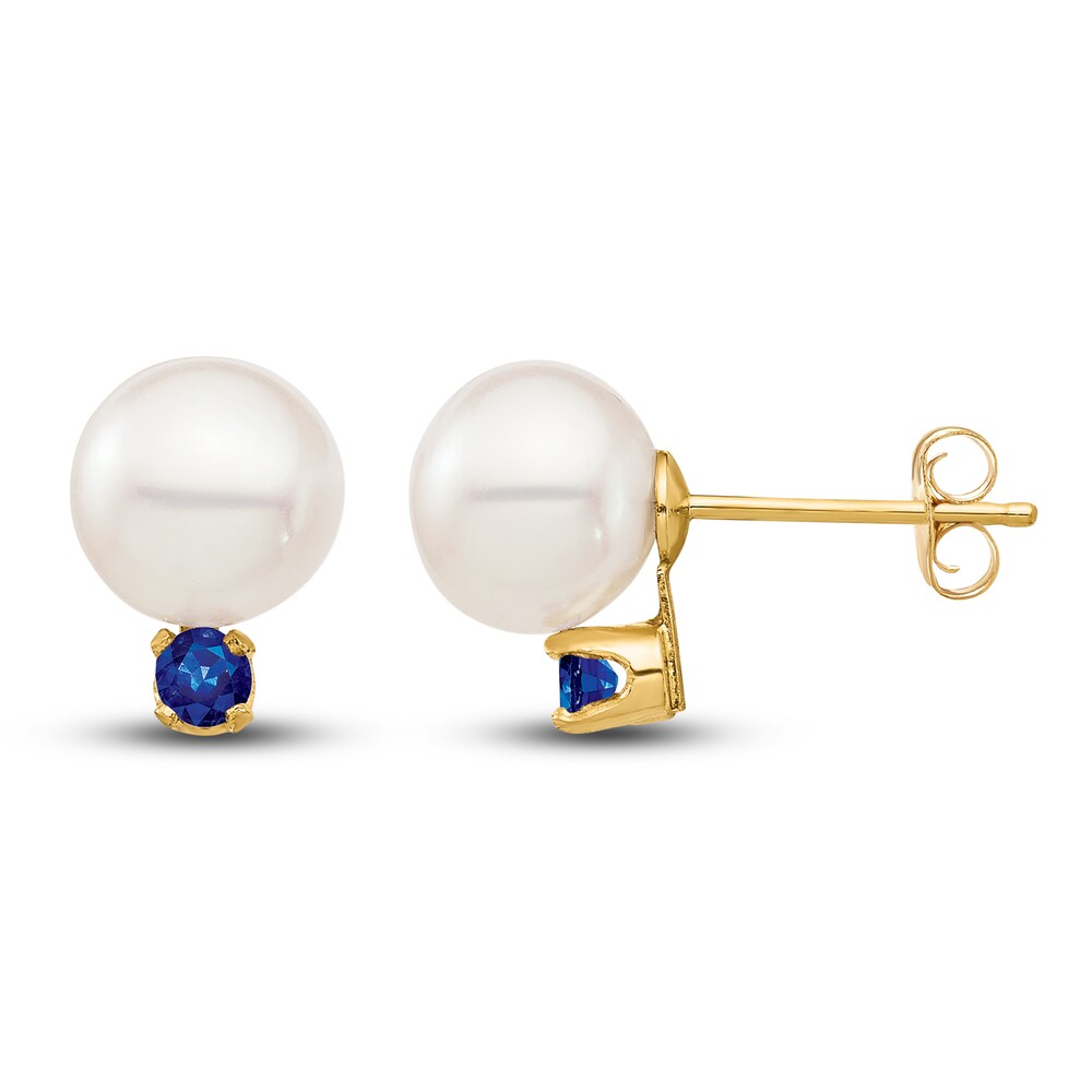 Cultured Freshwater Pearl & Natural Blue Sapphire Stud Earrings 14K Yellow Gold k7JFJ2eE Cultured Freshwater Pearl & Natural Blue Sapphire Stud Earrings 14K Yellow Gold k7JFJ2eE