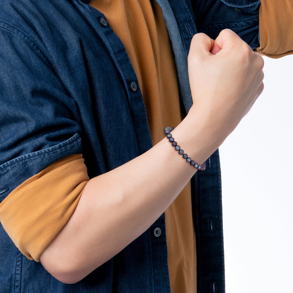 Men\'s Black Cultured Freshwater Pearl Bracelet Sterling Silver 9\" kUozDoLE Men\'s Black Cultured Freshwater Pearl Bracelet Sterling Silver 9\" kUozDoLE