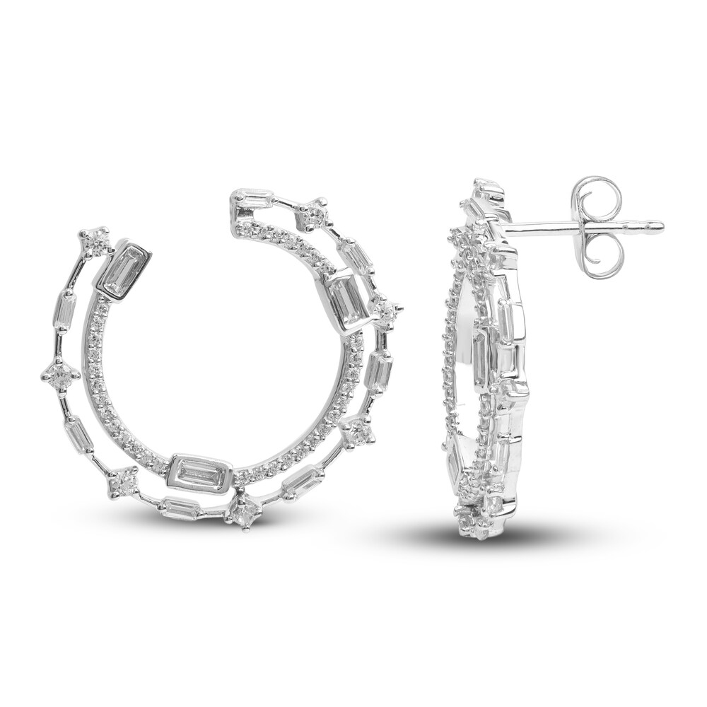 Diamond Earrings 1 ct tw Round/Baguette 14K White Gold/Rhodium kYIBSTZg Diamond Earrings 1 ct tw Round/Baguette 14K White Gold/Rhodium kYIBSTZg