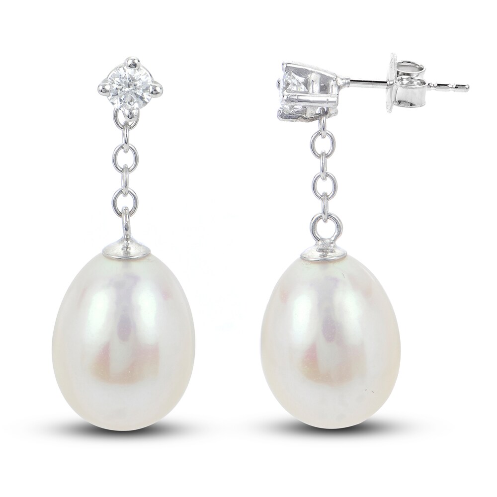 Cultured Freshwater Pearl Earrings 1/5 ct tw Diamonds 14K White Gold kcWxOM1h Cultured Freshwater Pearl Earrings 1/5 ct tw Diamonds 14K White Gold kcWxOM1h