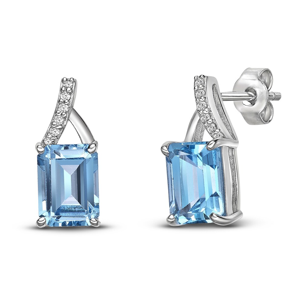 Natural Blue Topaz Earrings 1/20 ct tw Diamonds Sterling Silver kdRtOEar Natural Blue Topaz Earrings 1/20 ct tw Diamonds Sterling Silver kdRtOEar