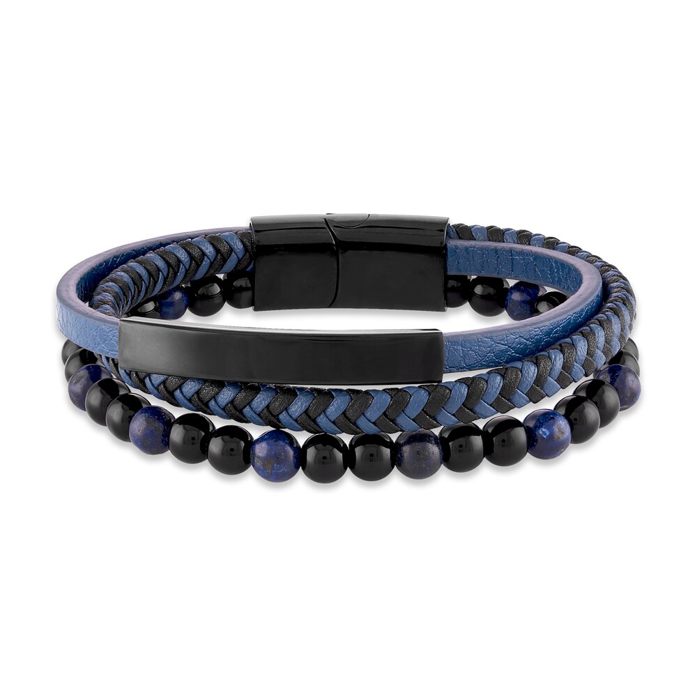 Natural Sodalite Bracelet Blue & Black Leather Stainless Steel kuNdXAiJ Natural Sodalite Bracelet Blue & Black Leather Stainless Steel kuNdXAiJ