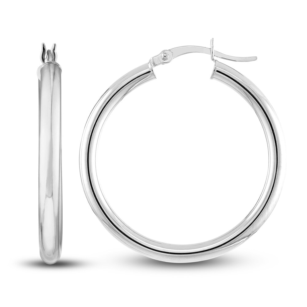 Polished Hoop Earrings 14K White Gold 30mm l0gxApoq
