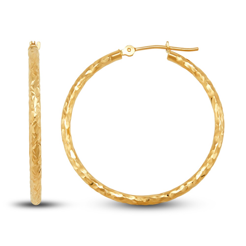 Diamond-Cut Tube Hoop Earrings 14K Yellow Gold l5xN2lUw