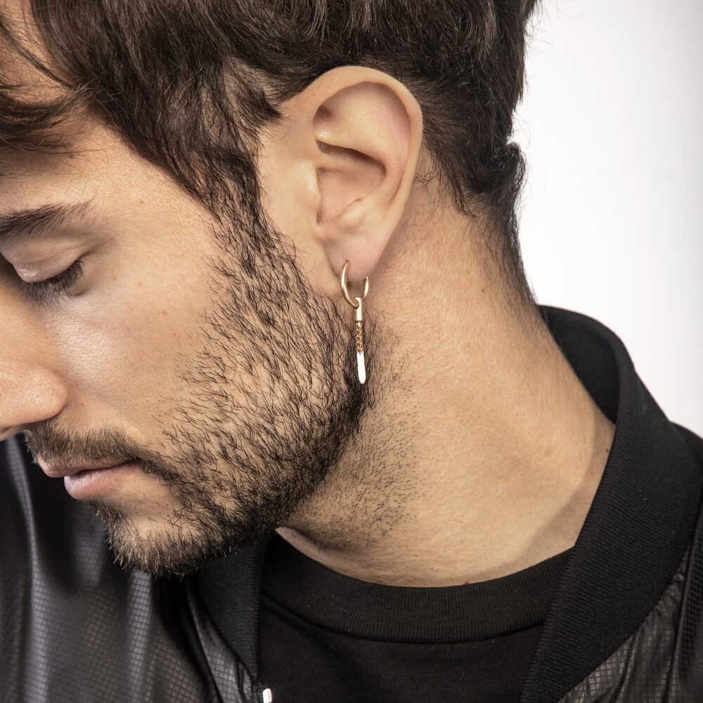 Marco Dal Maso Men\'s Short Mono Earring Ivory Enamel Sterling Silver/18K Rose Gold-Plated lFgiiWla