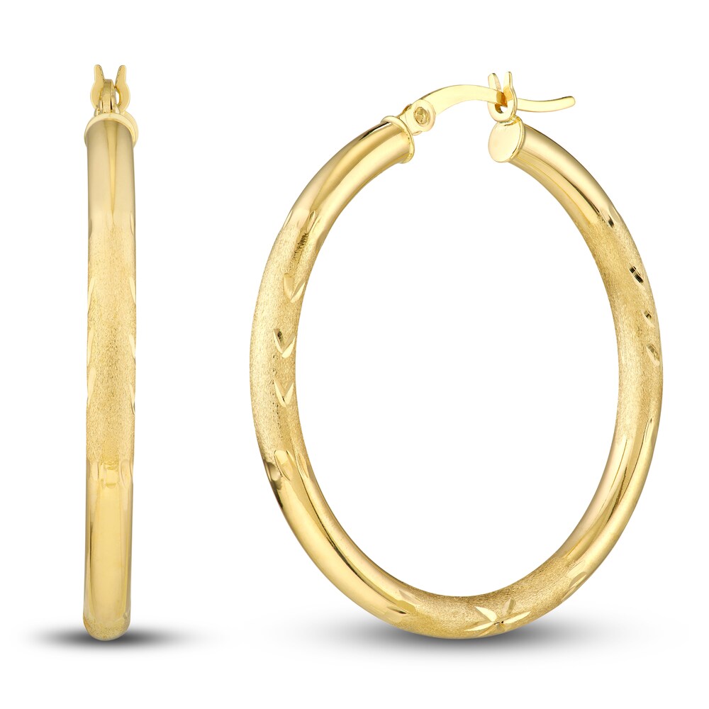 Diamond-Cut Floral Hoop Earrings 14K Yellow Gold 35mm lIL309Zo Diamond-Cut Floral Hoop Earrings 14K Yellow Gold 35mm lIL309Zo