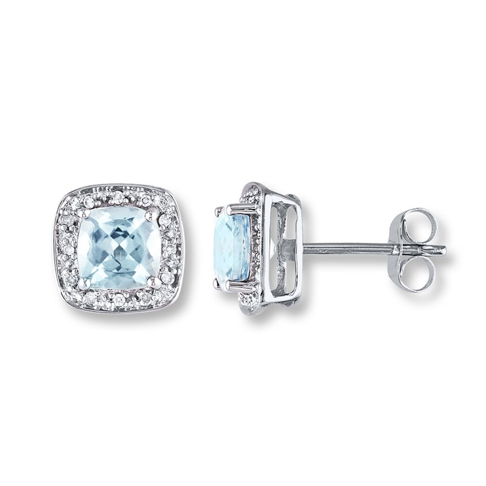 Aquamarine Earrings 1/10 ct tw Diamonds 10K White Gold lJ0K6htE Aquamarine Earrings 1/10 ct tw Diamonds 10K White Gold lJ0K6htE