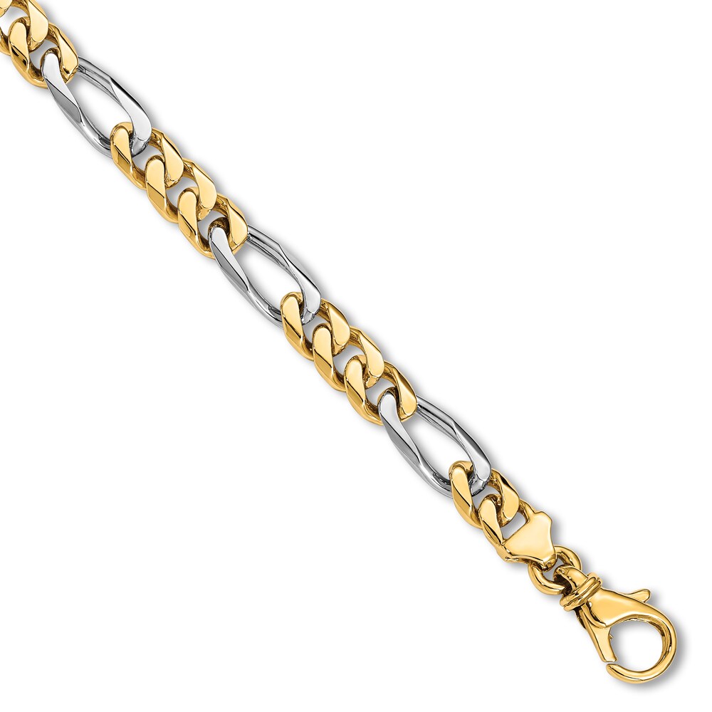 Men's High-Polish Figaro Link Bracelet 14K Two-Tone Gold 8" lKBO32gr Men's High-Polish Figaro Link Bracelet 14K Two-Tone Gold 8" lKBO32gr
