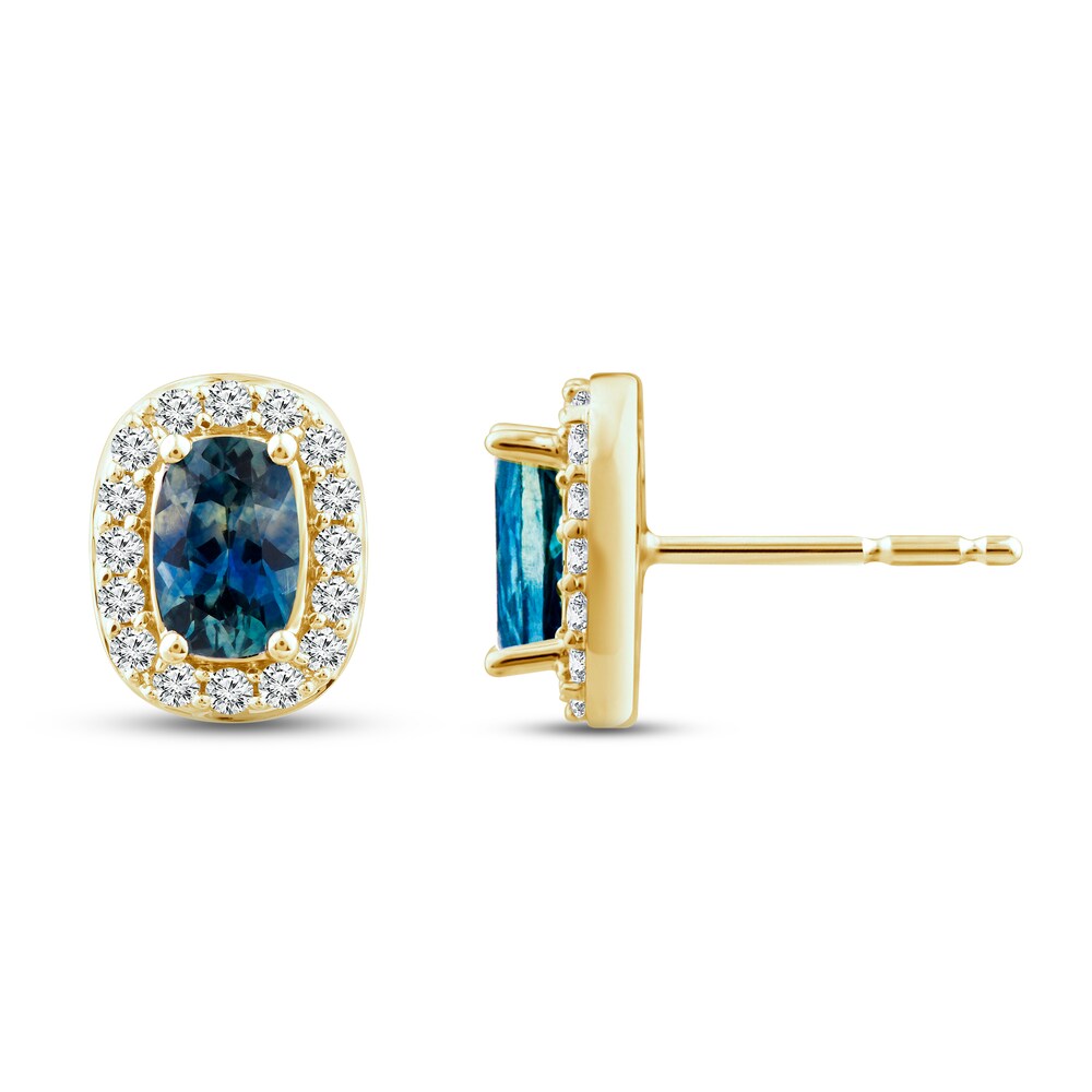 Montana Blue Natural Sapphire Stud Earrings 1/4 ct tw Diamonds 10K Yellow Gold lNSnAURJ Montana Blue Natural Sapphire Stud Earrings 1/4 ct tw Diamonds 10K Yellow Gold lNSnAURJ