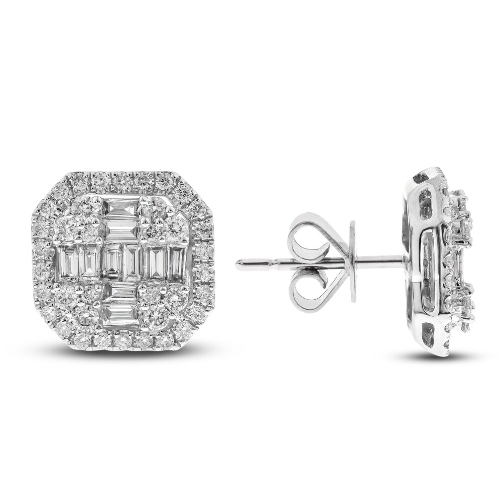 Diamond Stud Earrings 1-1/4 ct tw Round/Baguette 14K White Gold lU7QqKDL Diamond Stud Earrings 1-1/4 ct tw Round/Baguette 14K White Gold lU7QqKDL
