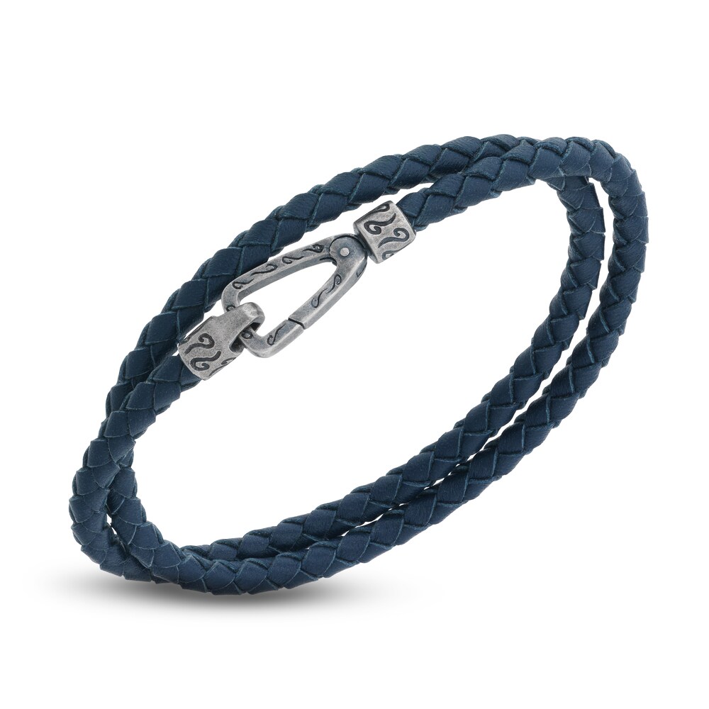 Marco Dal Maso Men's Woven Blue Leather Double Wrap Bracelet Sterling Silver 16" lZAqkkpc Marco Dal Maso Men's Woven Blue Leather Double Wrap Bracelet Sterling Silver 16" lZAqkkpc