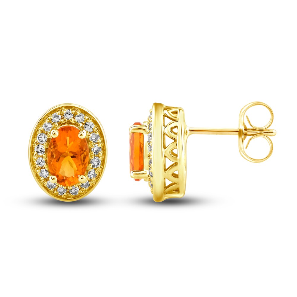 Natural Fire Opal Stud Earrings 1/6 ct tw Diamonds 10K Yellow Gold lqmfgoJU Natural Fire Opal Stud Earrings 1/6 ct tw Diamonds 10K Yellow Gold lqmfgoJU