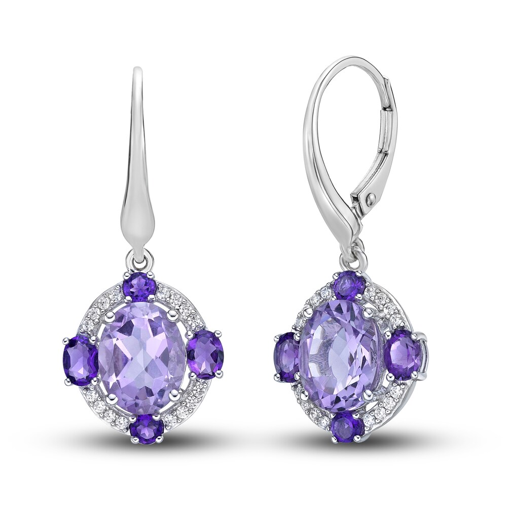 Natural Light Amethyst Drop Earrings 1/6 ct tw Diamonds 10K White Gold lx5du74X Natural Light Amethyst Drop Earrings 1/6 ct tw Diamonds 10K White Gold lx5du74X