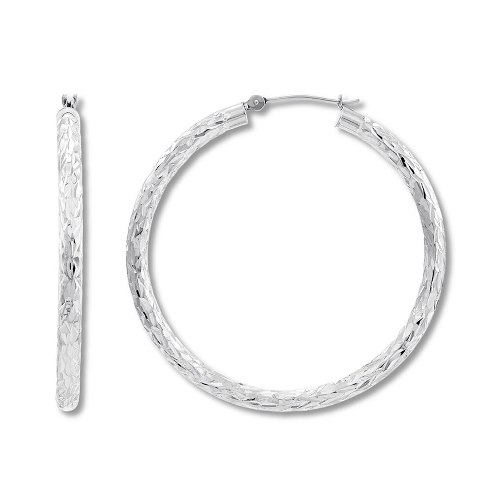 Textured Hoop Earrings 14K White Gold 40mm m42EQUBV