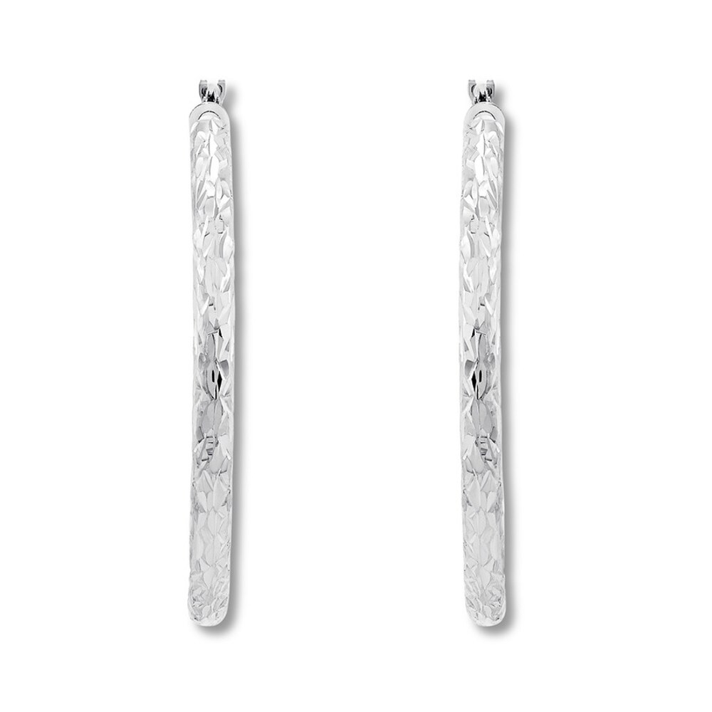 Textured Hoop Earrings 14K White Gold 40mm m42EQUBV