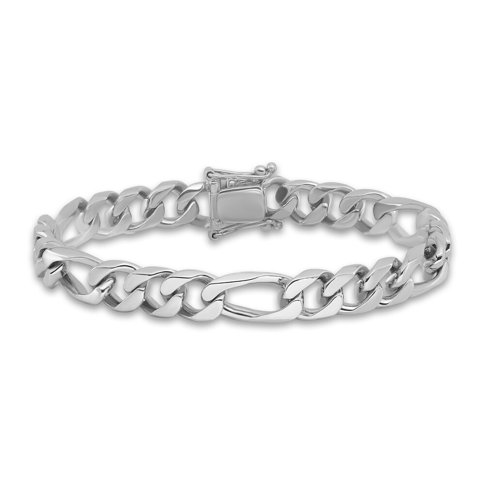 Men's Figaro Chain Bracelet 14K White Gold 9.0mm mBgtWQXD