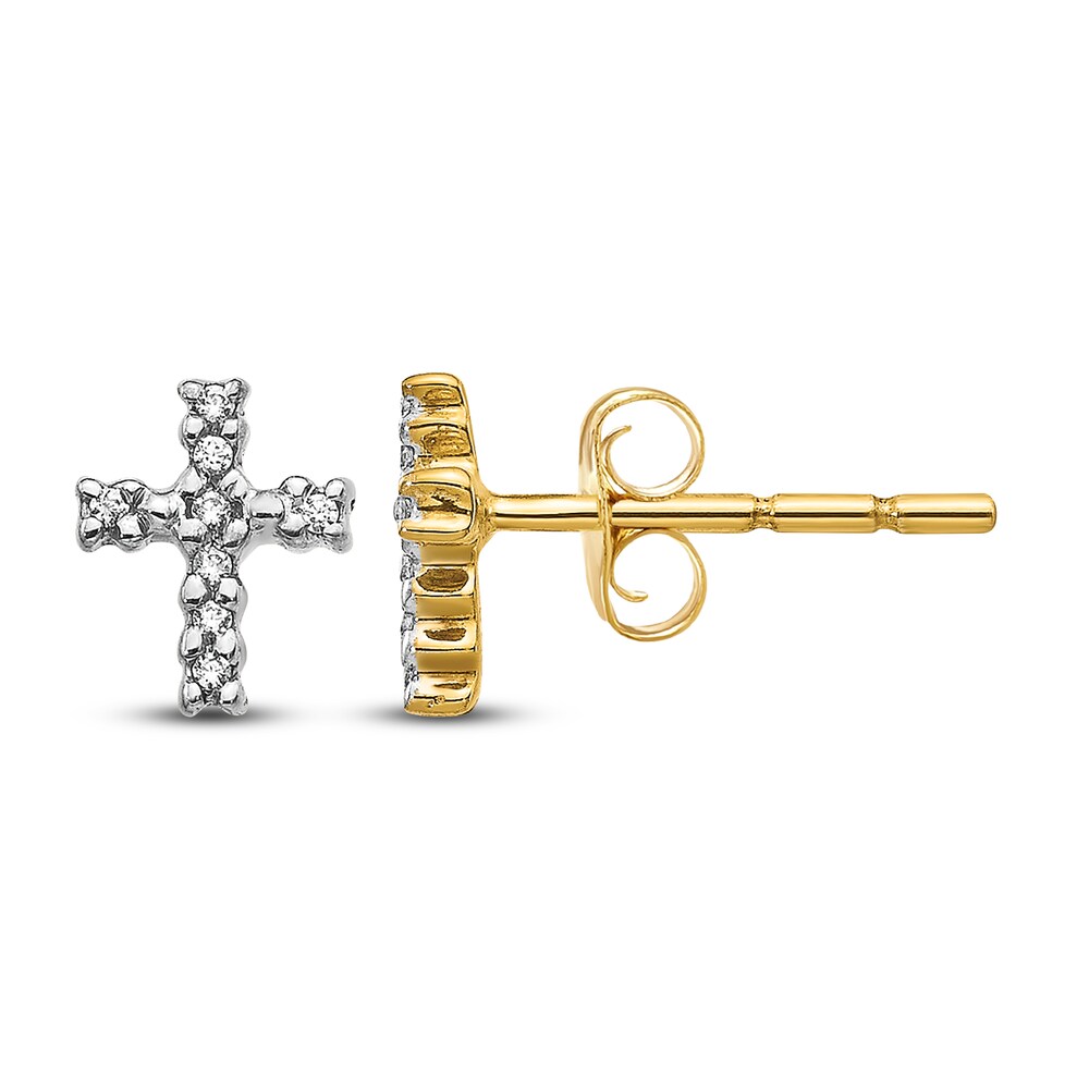 Diamond Cross Stud Earrings 1/20 ct tw Round 14K Yellow Gold mSq8RbH2 Diamond Cross Stud Earrings 1/20 ct tw Round 14K Yellow Gold mSq8RbH2