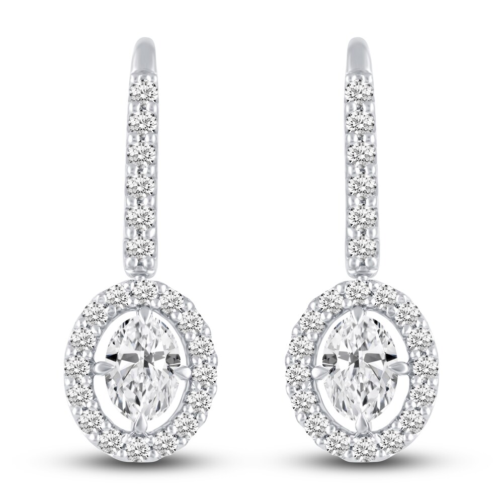 Certified Lab-Created Diamond Halo Dangle Earrings 2-1/2 ct tw Oval/Round 14K White Gold mXoThvg3