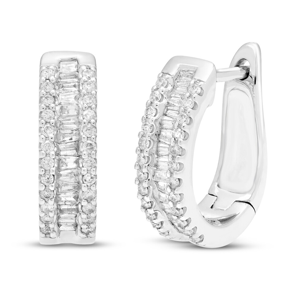 Diamond Hoop Earrings 1/4 ct tw Round/Baguette 10K White Gold nRbGSJGf Diamond Hoop Earrings 1/4 ct tw Round/Baguette 10K White Gold nRbGSJGf