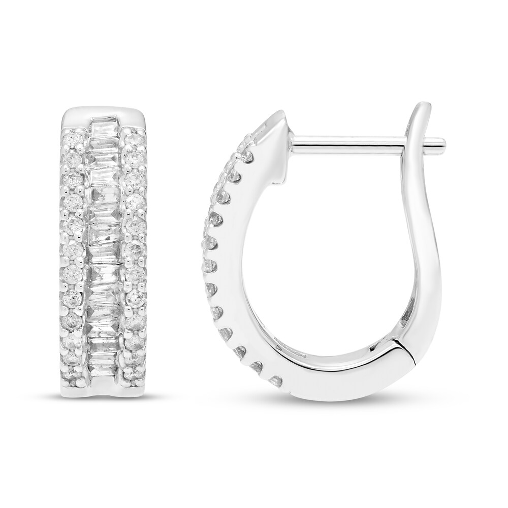 Diamond Hoop Earrings 1/4 ct tw Round/Baguette 10K White Gold nRbGSJGf