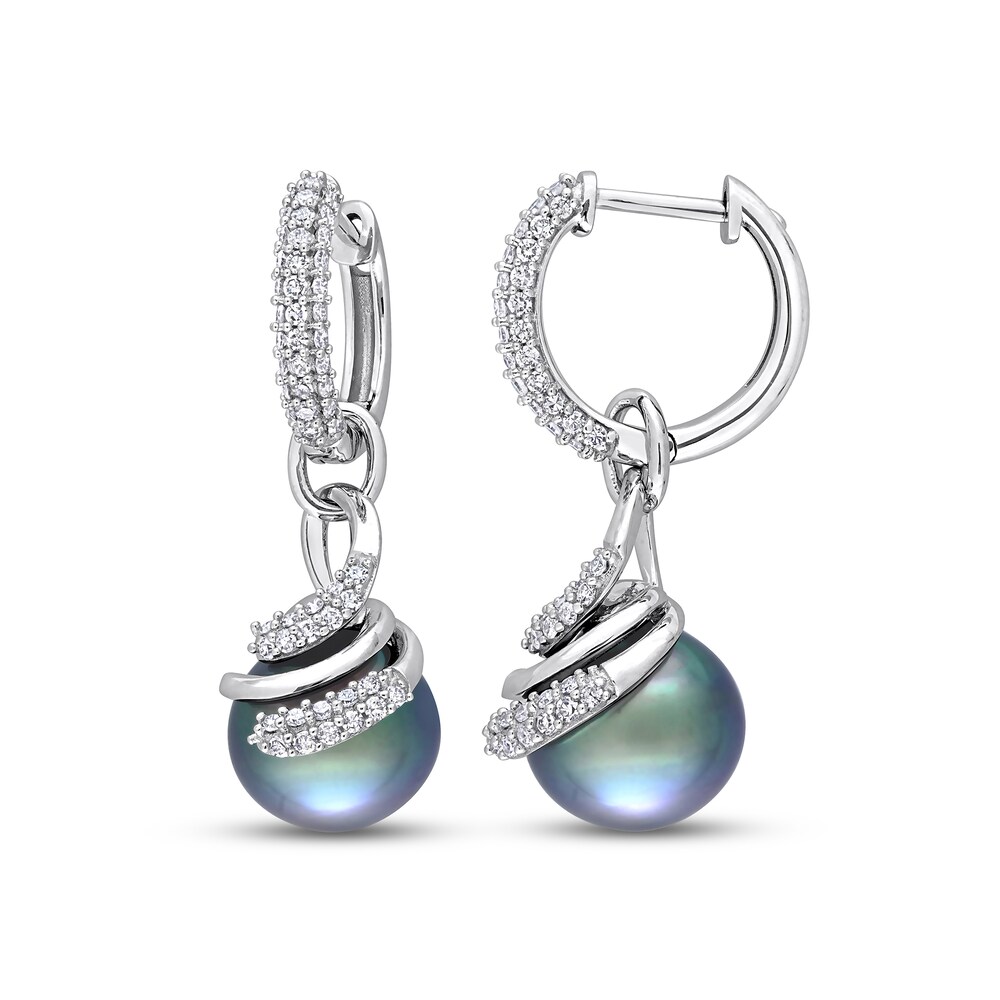 Tahitian Cultured Pearl Dangle Earrings 1/2 ct tw Diamonds 14K White Gold nZ2K0Z8z Tahitian Cultured Pearl Dangle Earrings 1/2 ct tw Diamonds 14K White Gold nZ2K0Z8z