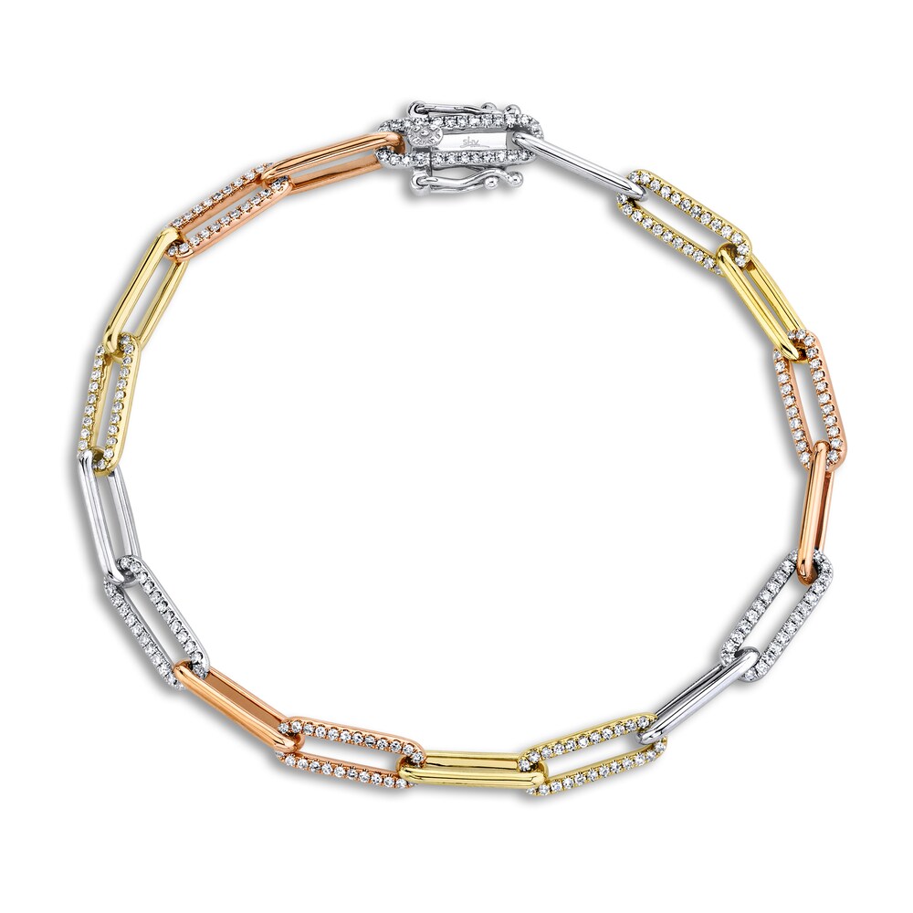 Shy Creation Diamond Paperclip Bracelet 5/8 ct tw Round 14K Tri-Tone Gold 7\" SC55010317 nbDyAmtL