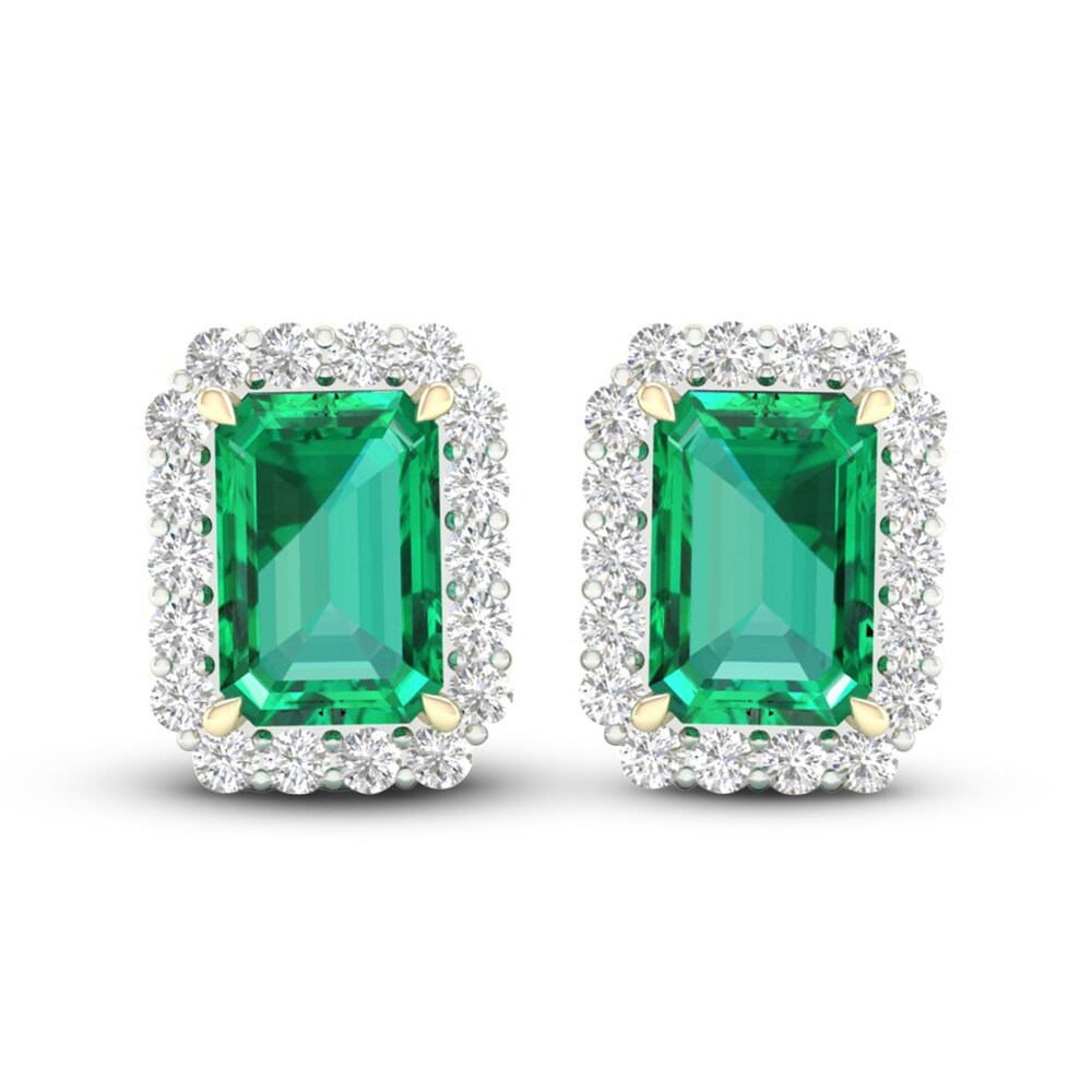 Lab-Created Emerald & Lab-Created White Sapphire Stud Earrings 10K Yellow Gold nqm1LJZV Lab-Created Emerald & Lab-Created White Sapphire Stud Earrings 10K Yellow Gold nqm1LJZV