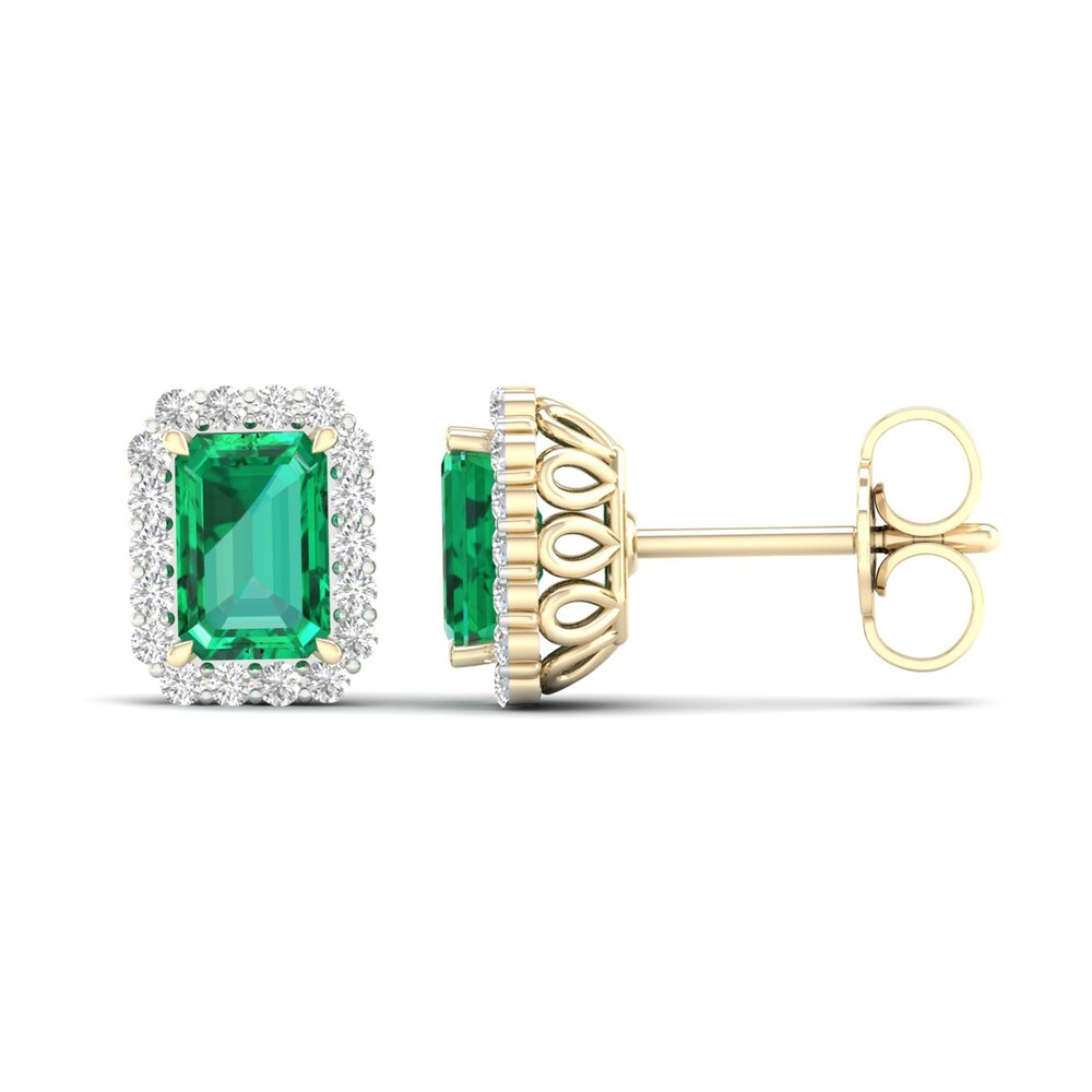 Lab-Created Emerald & Lab-Created White Sapphire Stud Earrings 10K Yellow Gold nqm1LJZV Lab-Created Emerald & Lab-Created White Sapphire Stud Earrings 10K Yellow Gold nqm1LJZV