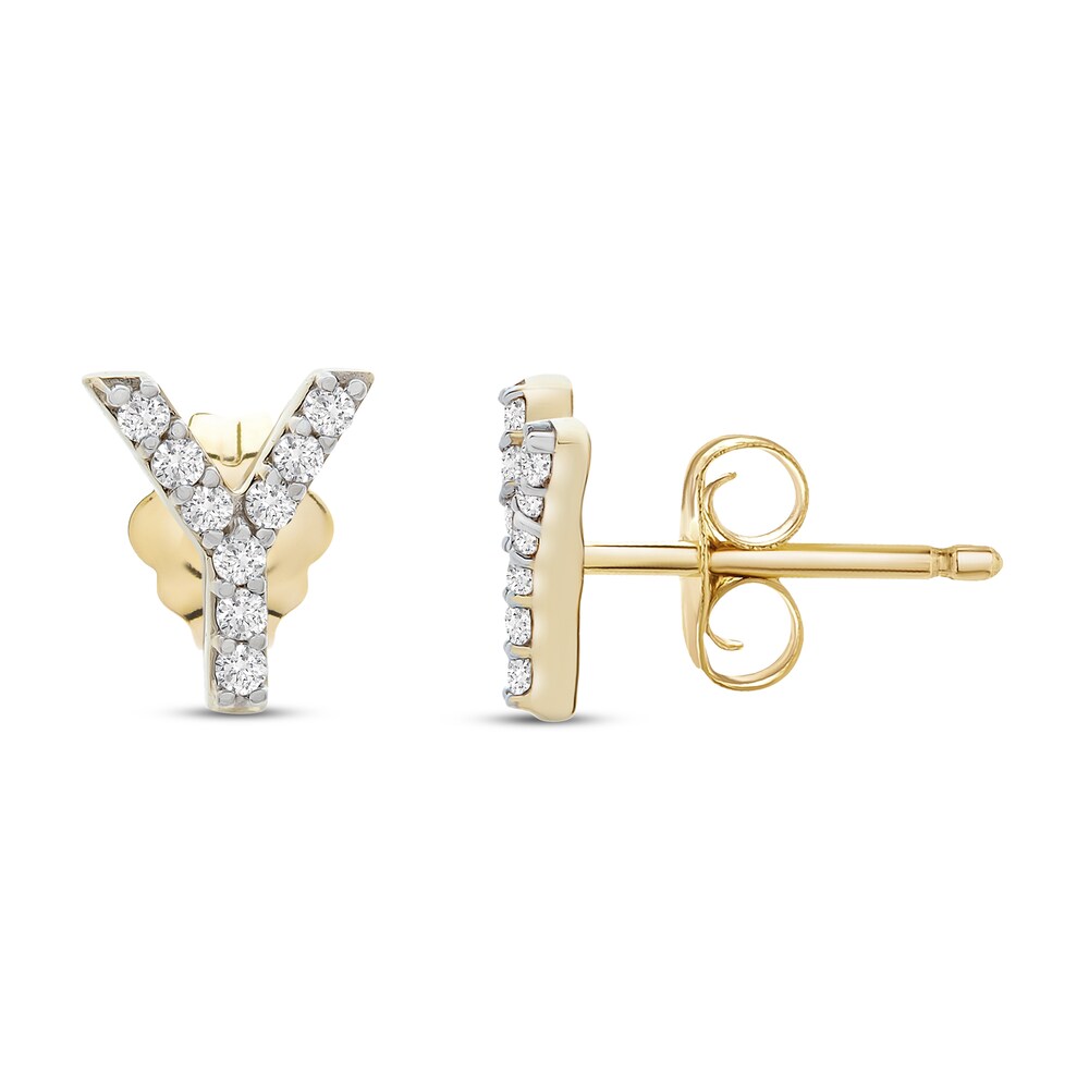 Diamond Letter Y Earrings 1/10 ct tw Round 10K Yellow Gold o4k0gZIf