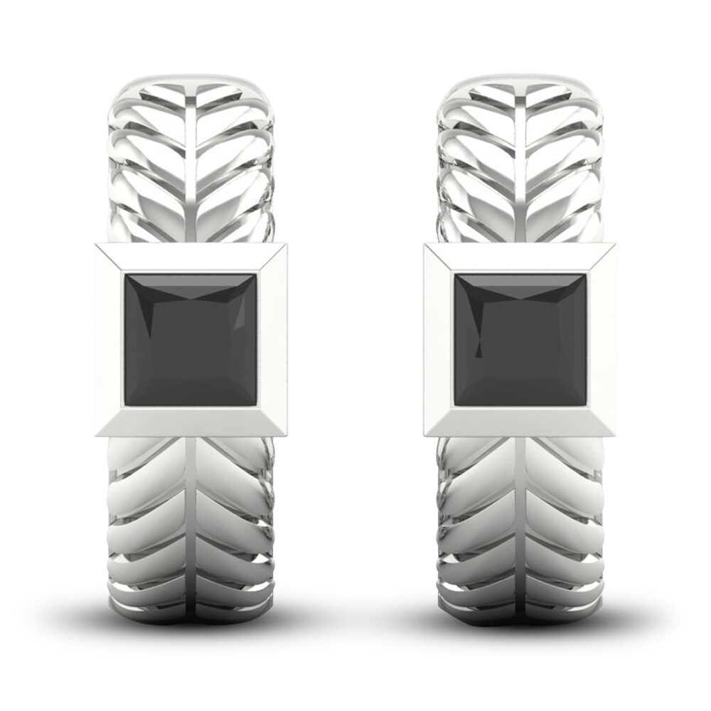 Men\'s Black Diamond Hoop Earrings 1 ct tw Princess 10K White Gold o6S4XBBP Men\'s Black Diamond Hoop Earrings 1 ct tw Princess 10K White Gold o6S4XBBP