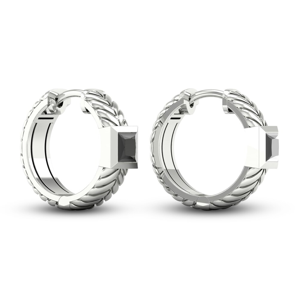 Men\'s Black Diamond Hoop Earrings 1 ct tw Princess 10K White Gold o6S4XBBP Men\'s Black Diamond Hoop Earrings 1 ct tw Princess 10K White Gold o6S4XBBP
