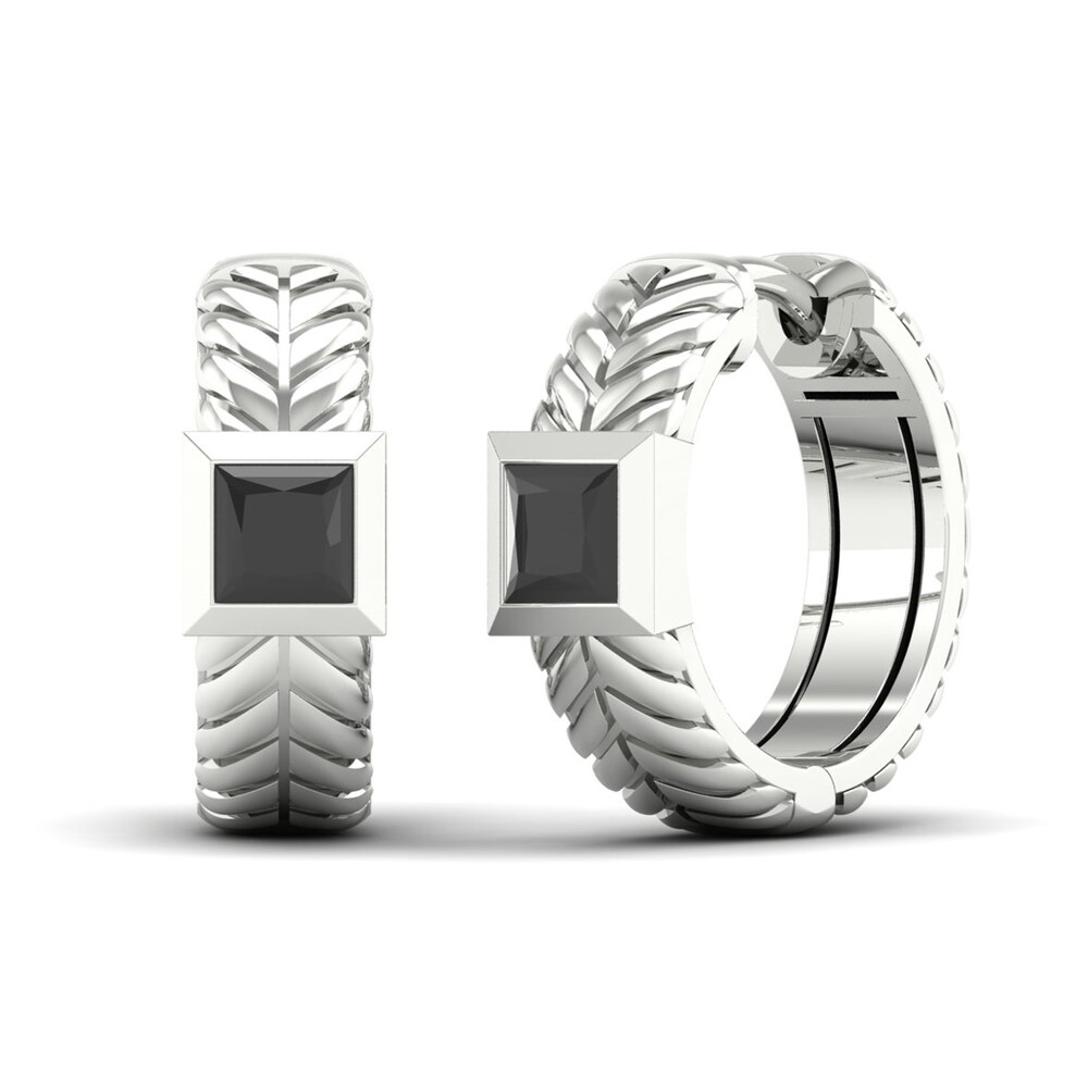 Men\'s Black Diamond Hoop Earrings 1 ct tw Princess 10K White Gold o6S4XBBP Men\'s Black Diamond Hoop Earrings 1 ct tw Princess 10K White Gold o6S4XBBP
