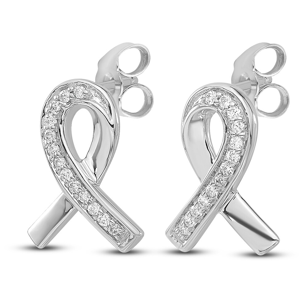 Diamond Ribbon Stud Earrings 1/10 ct tw Round 14K White Gold o9YlTmkH Diamond Ribbon Stud Earrings 1/10 ct tw Round 14K White Gold o9YlTmkH