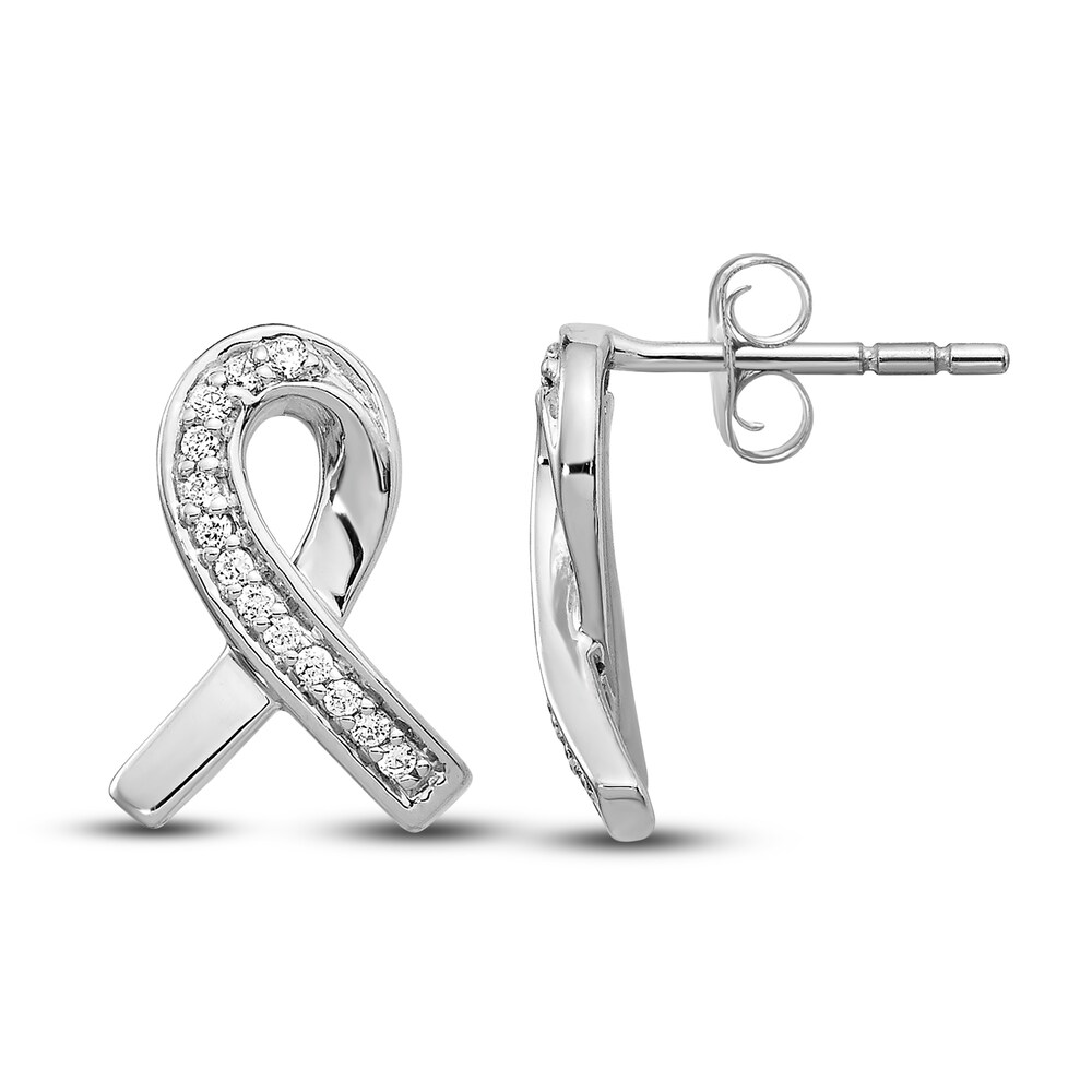 Diamond Ribbon Stud Earrings 1/10 ct tw Round 14K White Gold o9YlTmkH Diamond Ribbon Stud Earrings 1/10 ct tw Round 14K White Gold o9YlTmkH