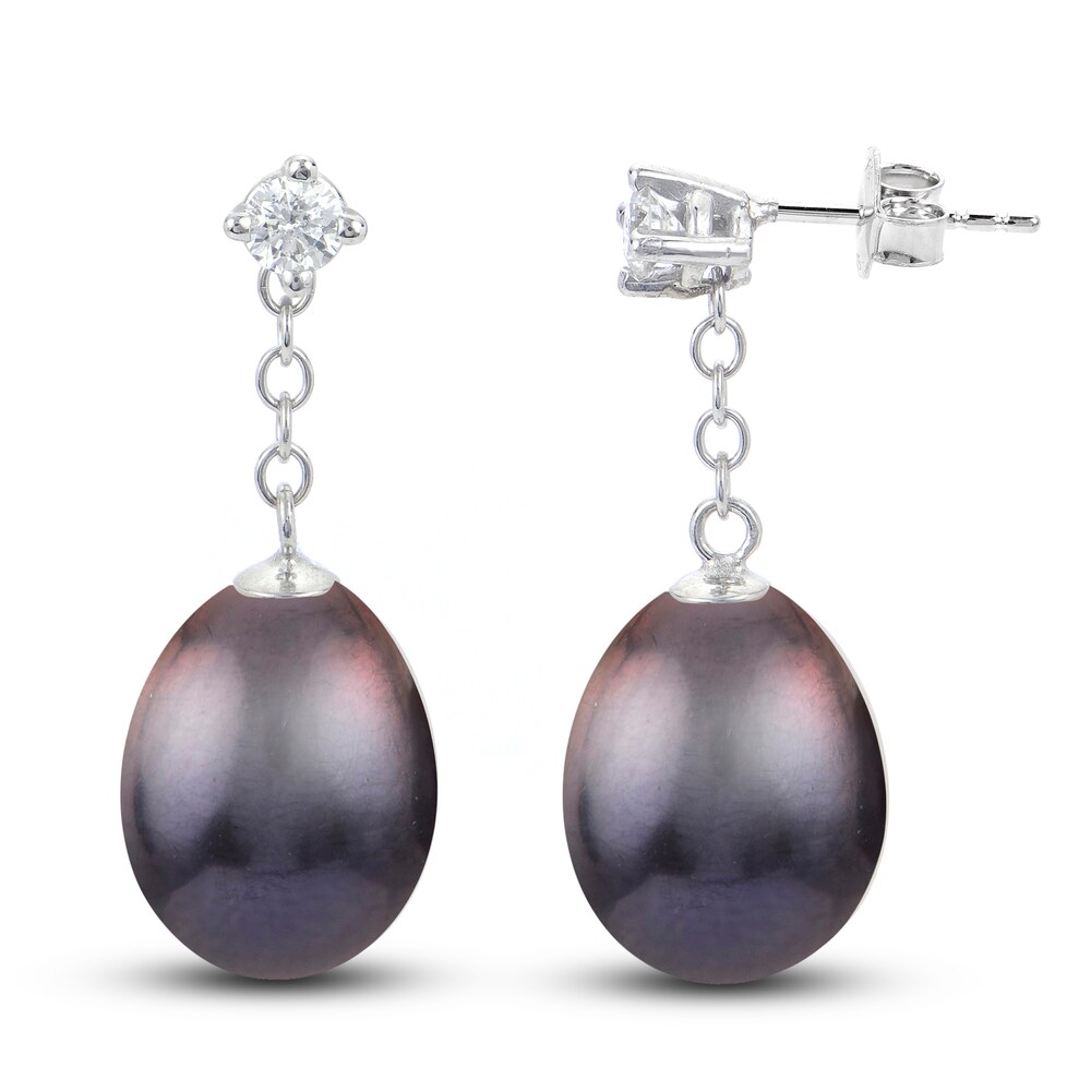 Black Cultured Freshwater Pearl Earrings 1/5 ct tw Diamonds 14K White Gold oN6hk79X Black Cultured Freshwater Pearl Earrings 1/5 ct tw Diamonds 14K White Gold oN6hk79X