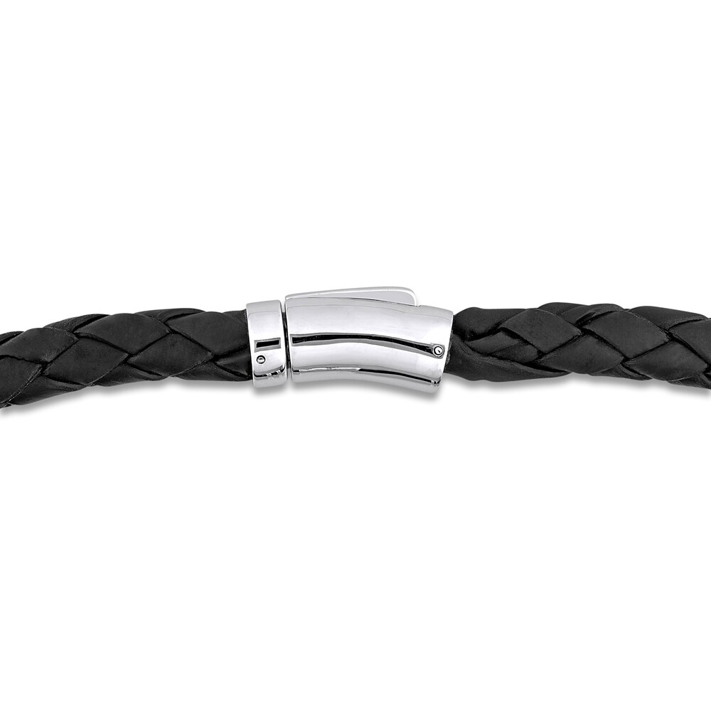 Men\'s Diamond & Woven Black Leather Bracelet 1/20 ct tw Round 14K White Gold 9\" oU0bOLZs Men\'s Diamond & Woven Black Leather Bracelet 1/20 ct tw Round 14K White Gold 9\" oU0bOLZs