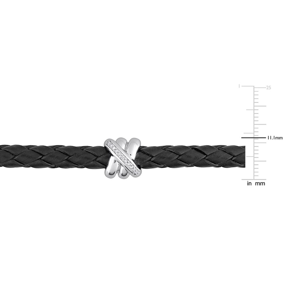 Men\'s Diamond & Woven Black Leather Bracelet 1/20 ct tw Round 14K White Gold 9\" oU0bOLZs Men\'s Diamond & Woven Black Leather Bracelet 1/20 ct tw Round 14K White Gold 9\" oU0bOLZs