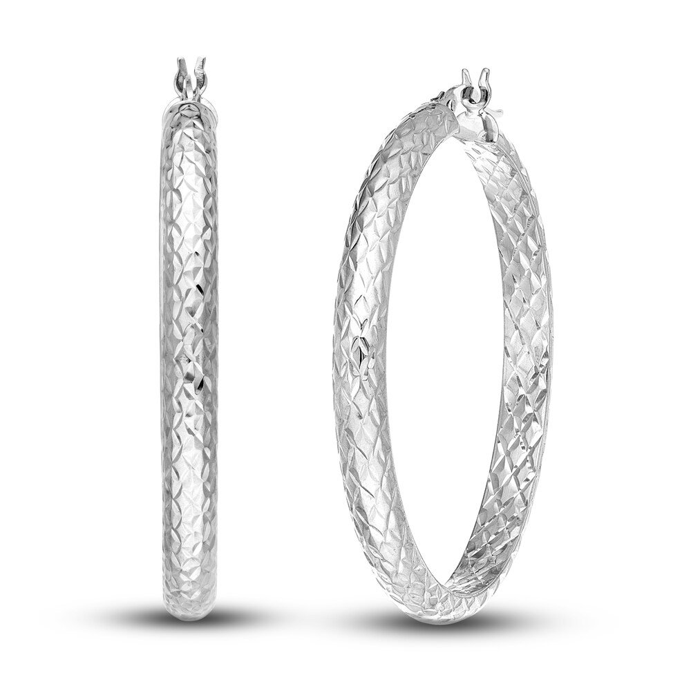 Diamond-Cut In/Out Hoop Earrings 14K White Gold 40mm ocCMQ4qs Diamond-Cut In/Out Hoop Earrings 14K White Gold 40mm ocCMQ4qs