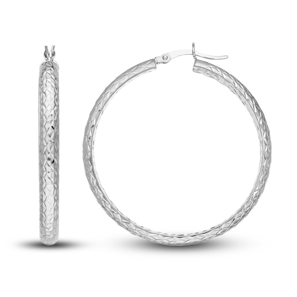 Diamond-Cut In/Out Hoop Earrings 14K White Gold 40mm ocCMQ4qs Diamond-Cut In/Out Hoop Earrings 14K White Gold 40mm ocCMQ4qs