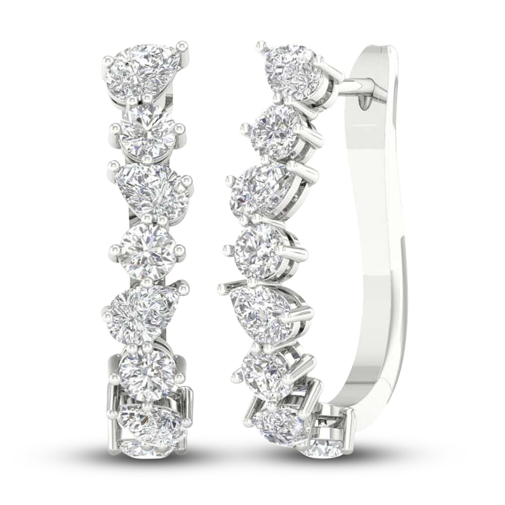 Lab-Created Diamond Hoop Earrings 3-1/5 ct tw Pear/Round 14K White Gold otjWbHoD