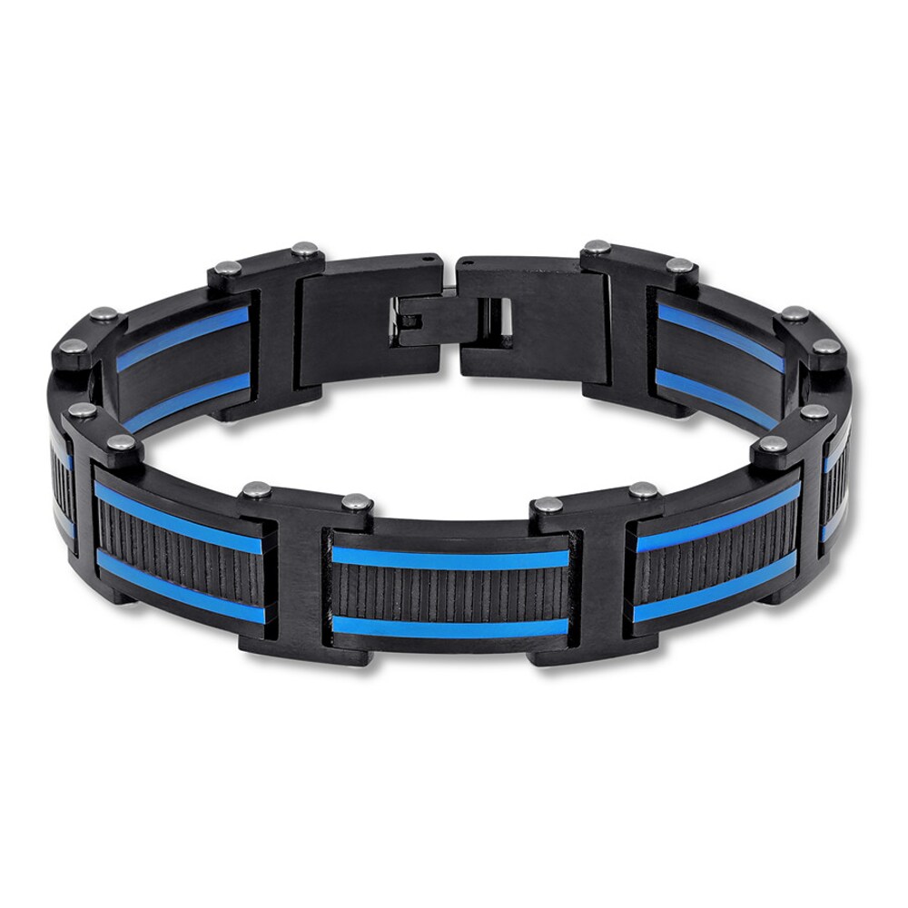 Men's Link Bracelet Blue & Black Stainless Steel 8.5" p7zvHCfZ Men's Link Bracelet Blue & Black Stainless Steel 8.5" p7zvHCfZ