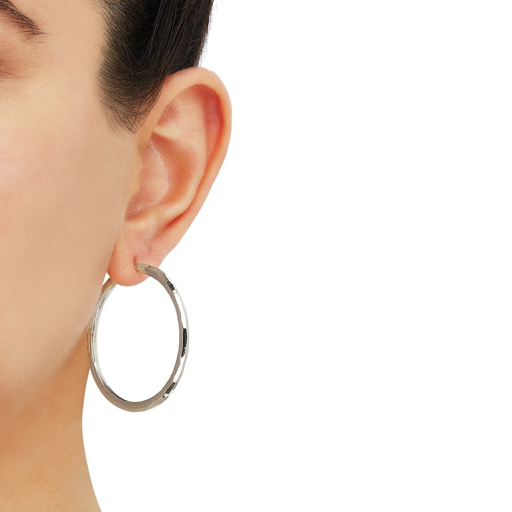 Hollow Tube Hoop Earrings 10K White Gold 40mm p9pBW9V5