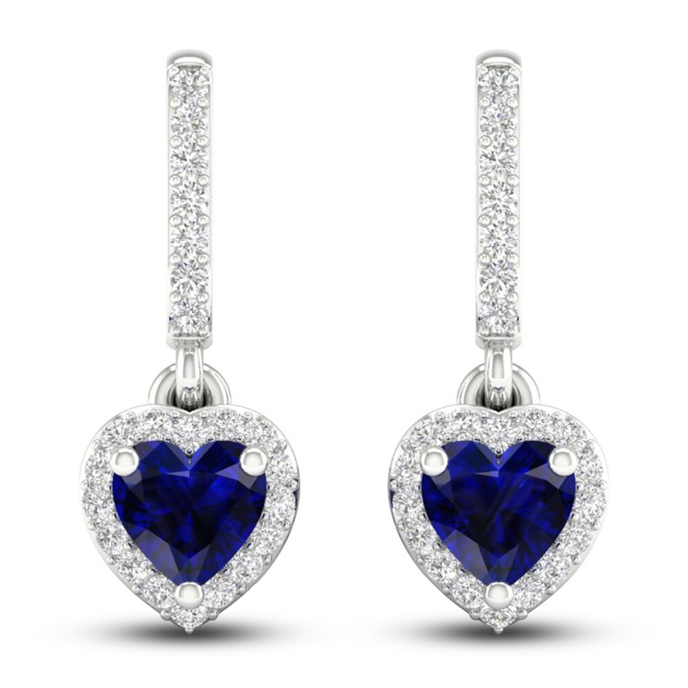 Natural Blue Sapphire Earrings 1/8 ct tw Diamonds 14K White Gold pHmJ9Fzd Natural Blue Sapphire Earrings 1/8 ct tw Diamonds 14K White Gold pHmJ9Fzd