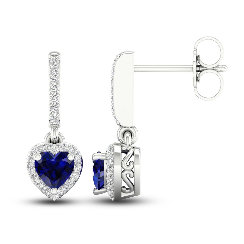 Natural Blue Sapphire Earrings 1/8 ct tw Diamonds 14K White Gold pHmJ9Fzd