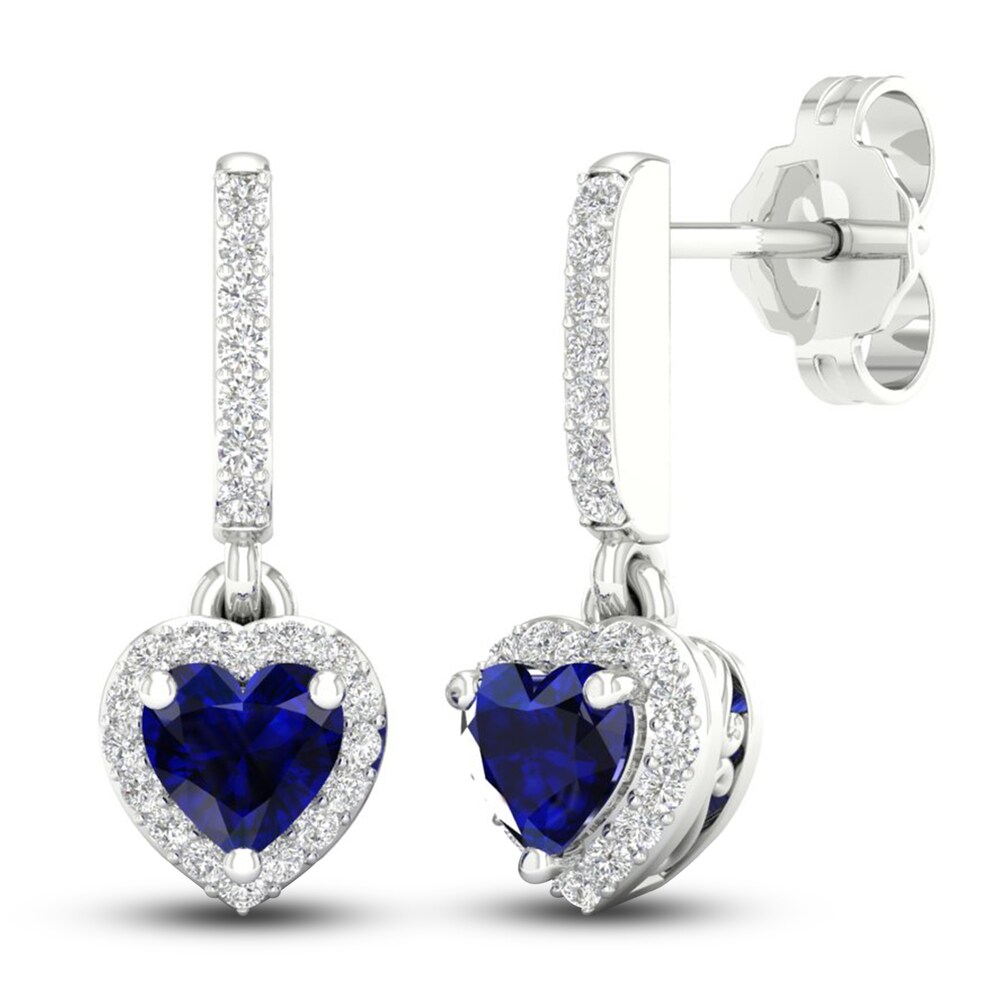 Natural Blue Sapphire Earrings 1/8 ct tw Diamonds 14K White Gold pHmJ9Fzd