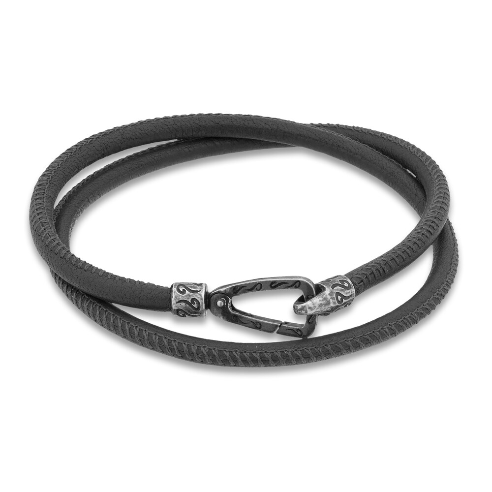 Marco Dal Maso Men's Smooth Black Leather Double Wrap Bracelet Sterling Silver 16" pZsOVNLG Marco Dal Maso Men's Smooth Black Leather Double Wrap Bracelet Sterling Silver 16" pZsOVNLG