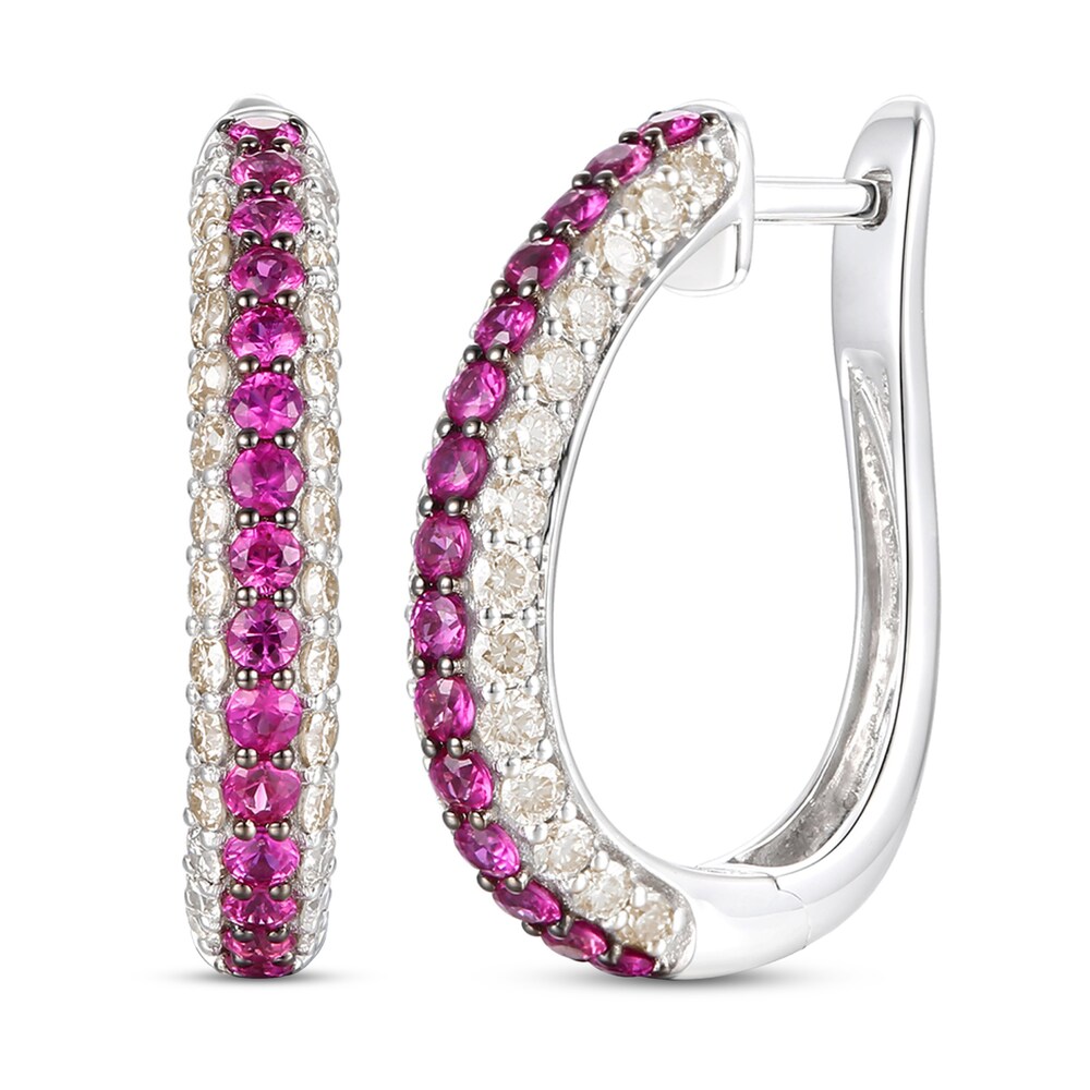 Le Vian Natural Ruby Hoop Earrings 7/8 ct tw Diamonds 14K Vanilla Gold pe5SF14O Le Vian Natural Ruby Hoop Earrings 7/8 ct tw Diamonds 14K Vanilla Gold pe5SF14O