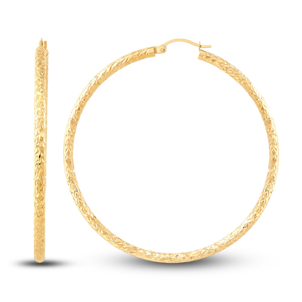 Diamond-Cut Round Tube Hoop Earrings 14K Yellow Gold pkijV6fK
